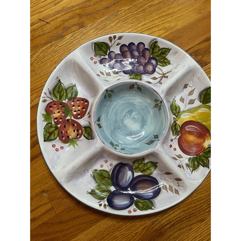 Heritage Mint Black Forest Fruits Chip Dip Server Round Ceramic Fruit Platter